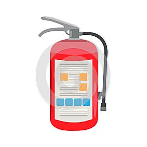 Fire extinguisher with manual and tube.