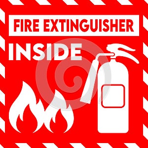 Fire extinguisher sign, In case of fire break glass vector sign and label