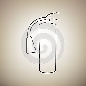 Fire extinguisher sign. Vector. Brush drawed black icon at light