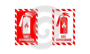 Fire extinguisher signs , Firefighters tools for flame fighting attention colored vector