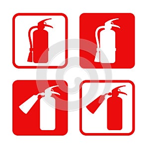 Fire extinguisher stickers safety, equipment, emergency. Vector illustration photo