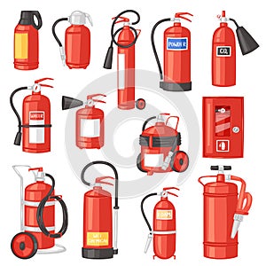 Fire extinguisher vector fire-extinguisher for safety and protection to extinguish fire illustration set of