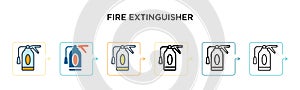 Fire extinguisher vector icon in 6 different modern styles. Black, two colored fire extinguisher icons designed in filled, outline