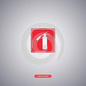 Fire extinguisher white icon on a red plate. Fire extinguishing media designation.