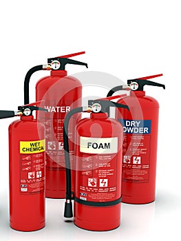 Fire extinguishers group, various types