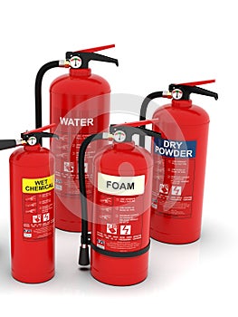 Fire extinguishers group, various types