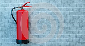 Fire extinguishers isolated on bricks wall background.