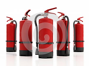 Fire extinguishers isolated on white background. 3D illustration