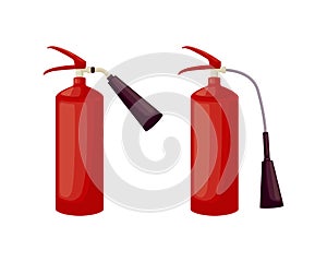 Fire extinguishers. Two fire extinguishers. Accessories for extinguishing fires. Vector illustration isolated on a white