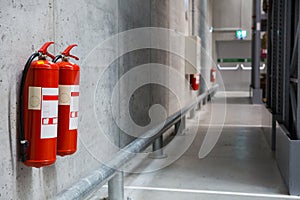 Fire extinguishers in the warehouse.