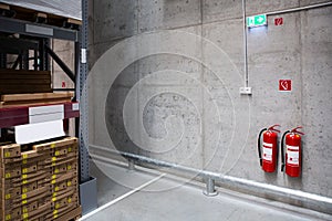 Fire extinguishers in the warehouse