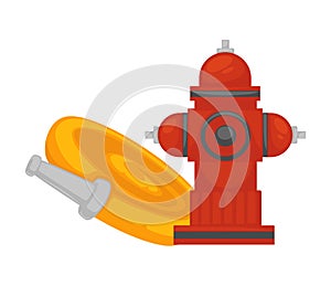 Fire extinguishing equipment extinguisher hydrant and water hose vector flat icon