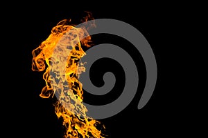Fire with face. Fire flames on black background isolated. fire patterns
