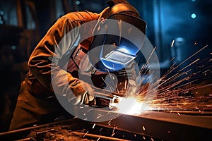 Fire factory work skill job worker metal welding welder safety industrial steel