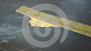 Fire in the field with stubble