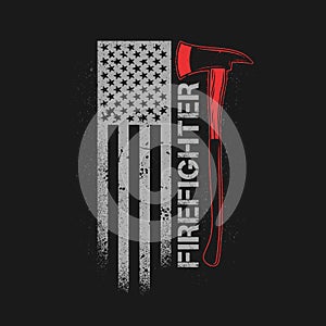 Fire fighter axe with american flag grunge