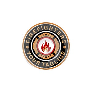 fire fighter badge vector logo design