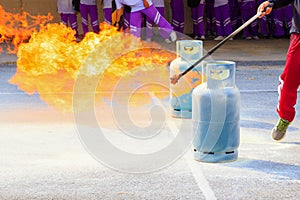 Fire fighter Gas tank during a learning training exercise