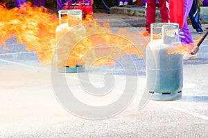 Fire fighter Gas tank during a learning training exercise