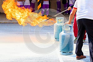 Fire fighter Gas tank during a learning training exercise