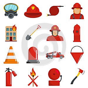 Fire fighter icons set isolated