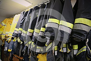 Fire fighter on oil and gas industry, successful firefighter at work , Fire suit for fighter with fire and suit for protect fire