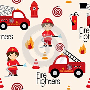 Fire fighters seamless pattern