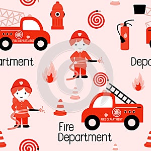 Fire fighters seamless pattern