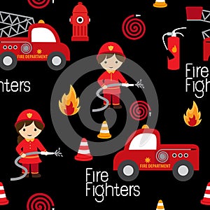 Fire fighters seamless pattern