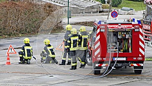 Fire fighters at training