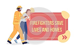 Fire fighters vector quote box with flat character