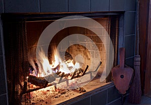 Fire in a fireplace