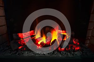 Fire in a fireplace