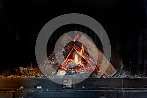 Fire in fireplace with burning flames