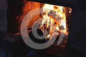 A fire in the fireplace