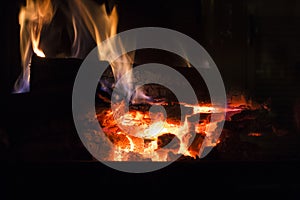 Fire in Fireplace. Warm house.
