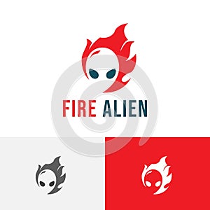 Fire Flame Alien Head Space Technology Game Logo