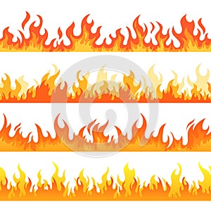 Fire flame background. Seamless texture. Bonfire motion, endless borders set. Spicy hell, hot comic effect, red burn for