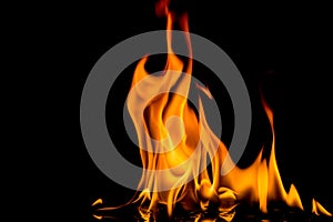 Fire flame on black background. Blaze fire flame textured background