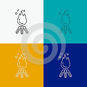 fire, flame, bonfire, camping, camp Icon Over Various Background. Line style design, designed for web and app. Eps 10 vector