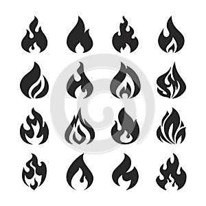 Fire flame and bonfire vector silhouette icons set