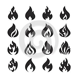 Fire flame and bonfire vector silhouette icons set photo