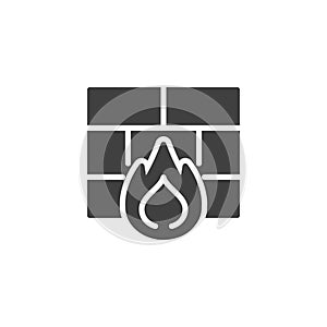 Fire flame and brick wall vector icon