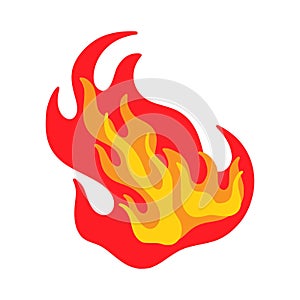 Fire flame, burn. Cartoon fireball, fireflame, red hell heat elements, hot ignition or flammable bonfire, isolated photo