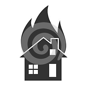Fire flame house icon. Fire hot flames vector sign isolated on white background