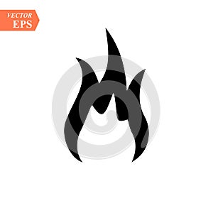 Fire flame icon. Black icon isolated on white background. Fire flame silhouette. Simple icon. Web site page and mobile app design