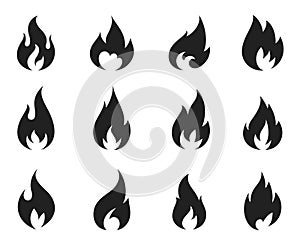 Fire flame icon black set, explosion symbol