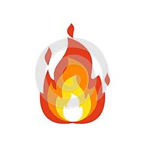 Fire flame icon. Isolated bonfire sign, emoticon flame symbol isolated on white, fire emoji and logo illustration