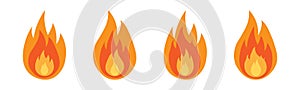 Fire flame icon set in flat. Fire color symbols.