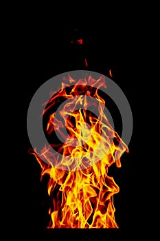 Fire flame isolated on black isolated background - Beautiful yellow, orange and red and red blaze fire flame texture style